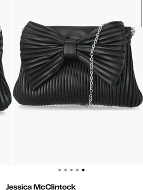 BNWT Jessica McClintock, Elegant Black Bow-Front Women's Chain Shoulder Bag